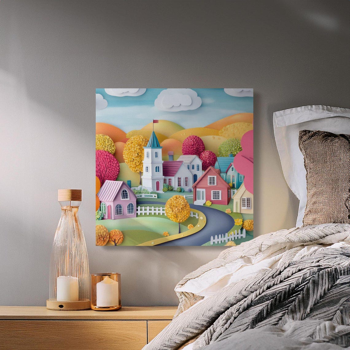 Paper Cut Autumn Village With White Church and Fall Trees Poster - Image 4