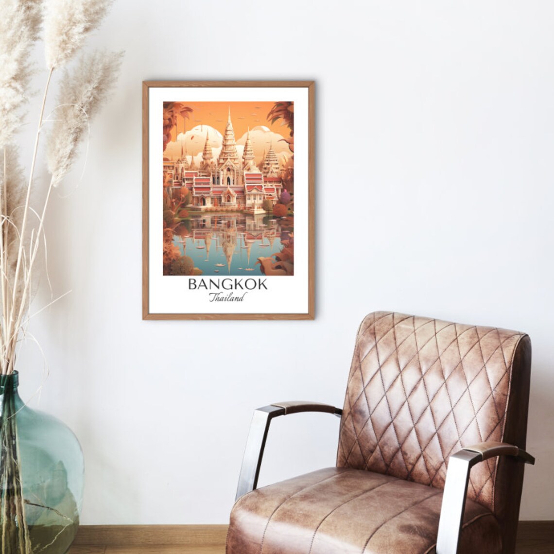 Bangkok Thailand Golden Temple Paper Cut Style Travel Poster - Image 2