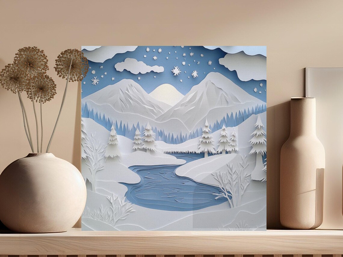 Winter Wonderland Snowy Mountain Landscape Art Print - Image 3