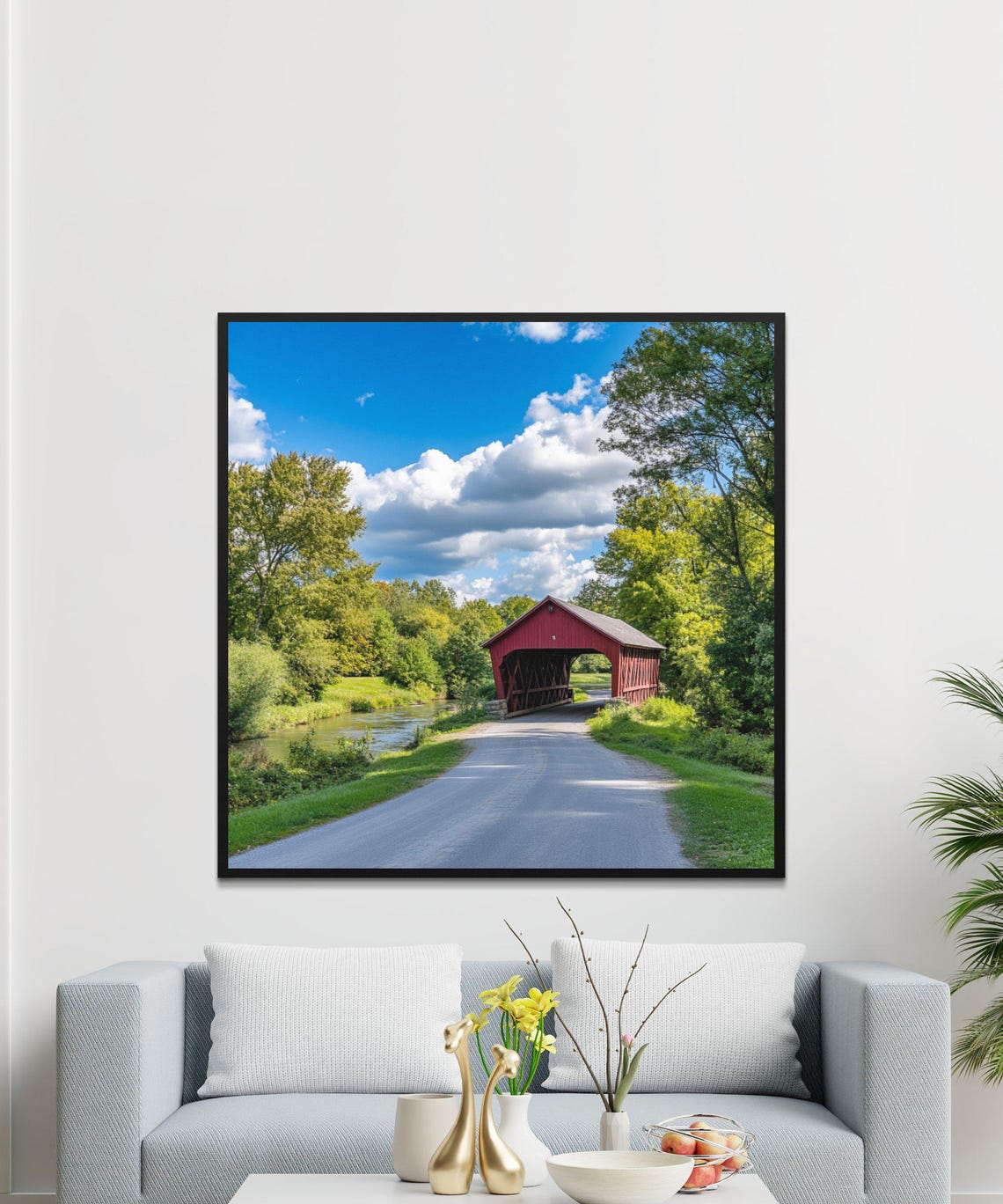 Red Covered Bridge Countryside River Road Scenic Summer Photo Poster - Image 4