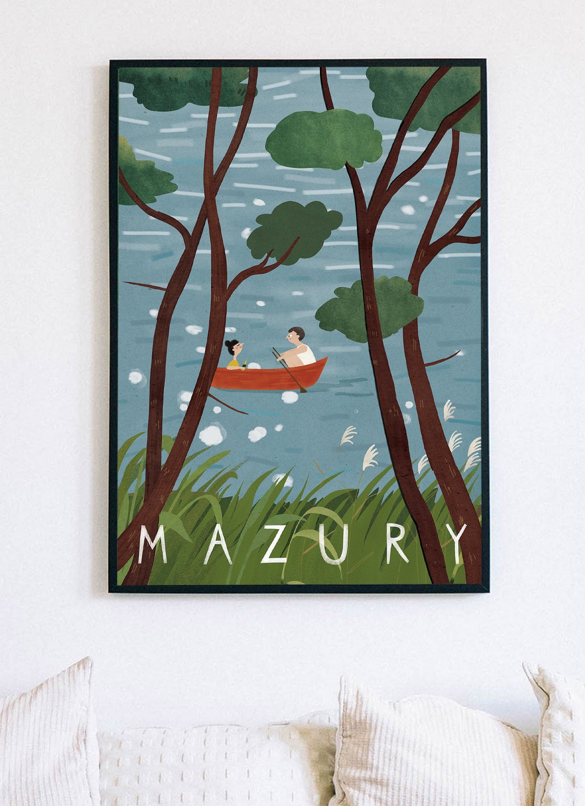 Mazury Lake District Red Canoe Couple Peaceful Travel Poster - Image 2
