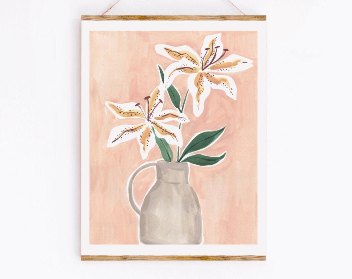 Lilies in a Vase, Simple Minimal Floral Art Print