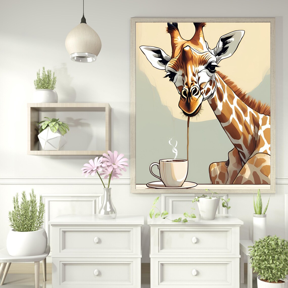 Funny Giraffe Coffee Wall Art Quirky Animal Print In 5 Ratios Humorous Kitchen Decor Or Office Gift For Lovers
