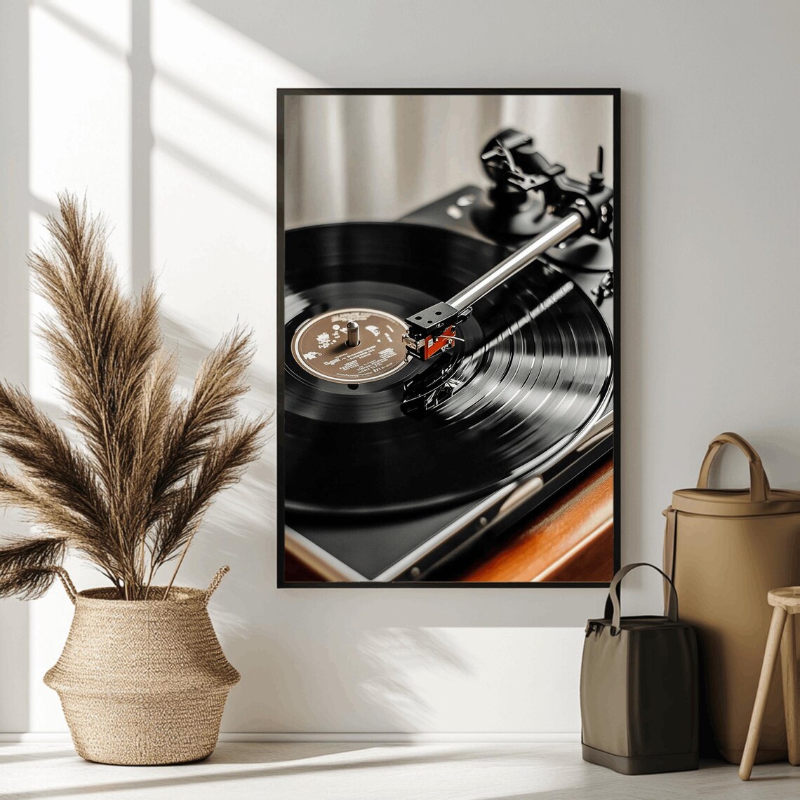 Classic Turntable Vinyl Record with Red Cartridge Close-Up Poster - Image 3