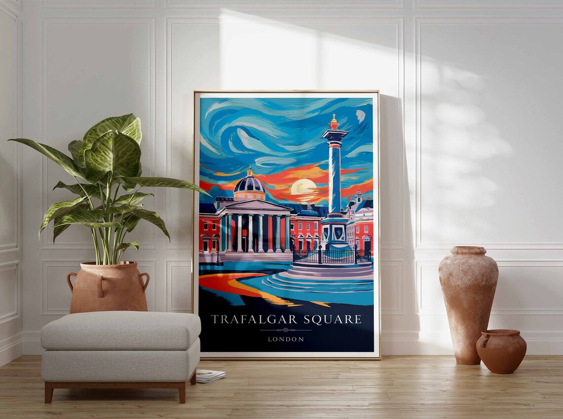 Trafalgar Square London Sunset Art Deco Travel Art Style Poster - Image 3