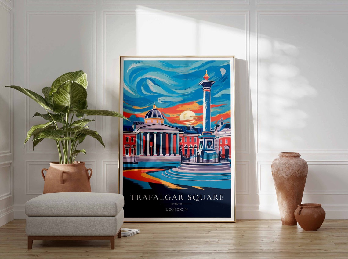 Trafalgar Square Poster London Print London Art London Poster London Travel Print William Morris Print Vintage Decor Retro Travel Art - Image 3