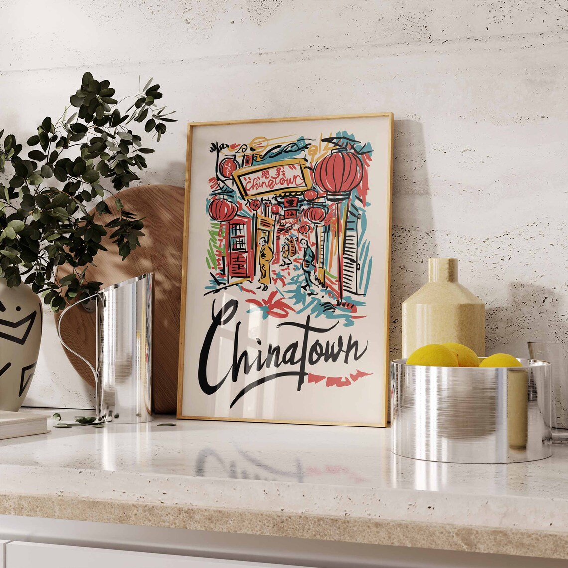 Chinatown Lantern Street Hand Drawn Sketch Art London Poster - Image 2