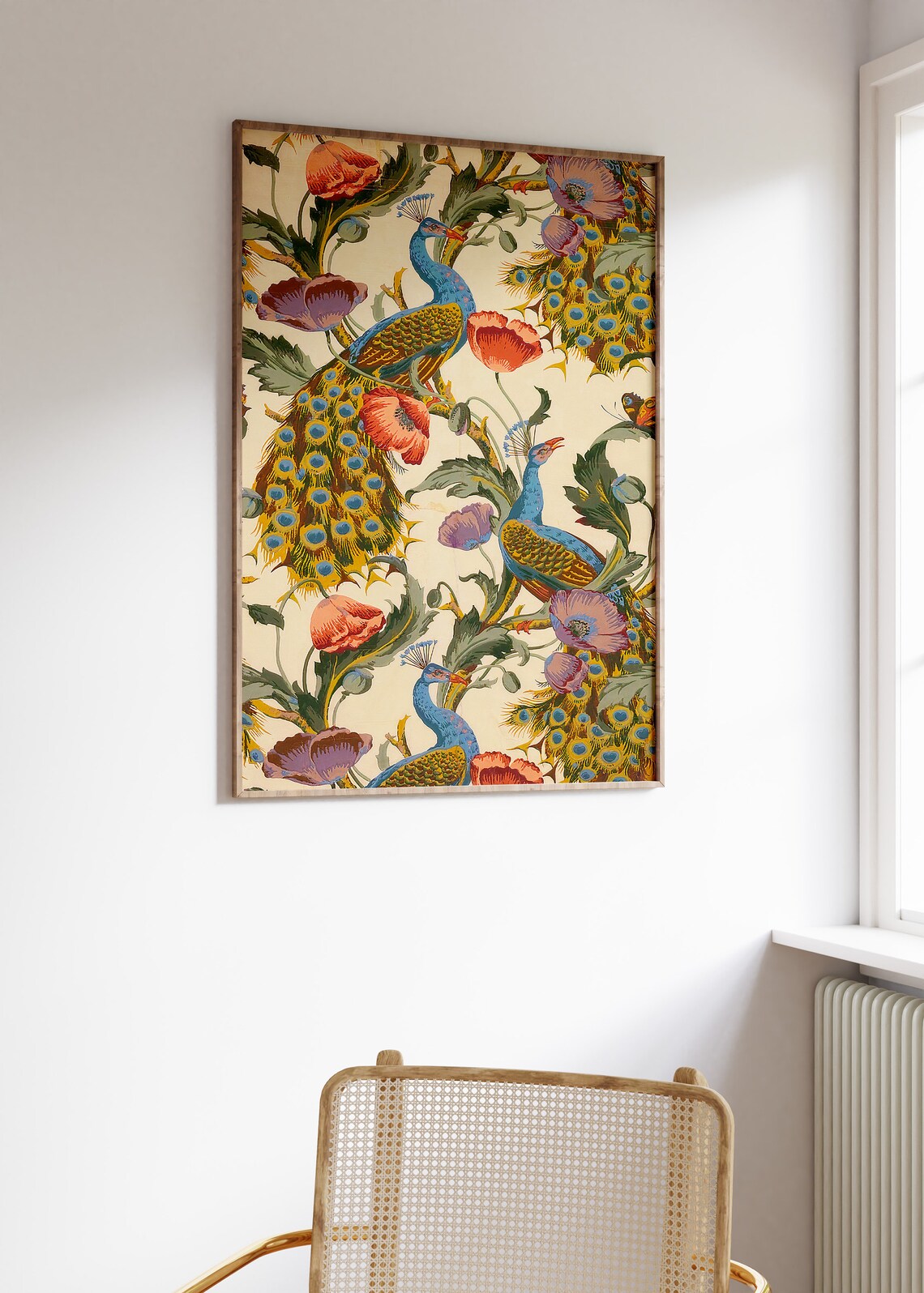 Ornamental Indian Peacock And Poppy Floral Pattern Art Poster - Image 2
