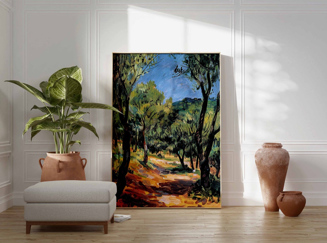 Shady Olive Grove Path With Dark Trunks Impressionist Poster - Image 3