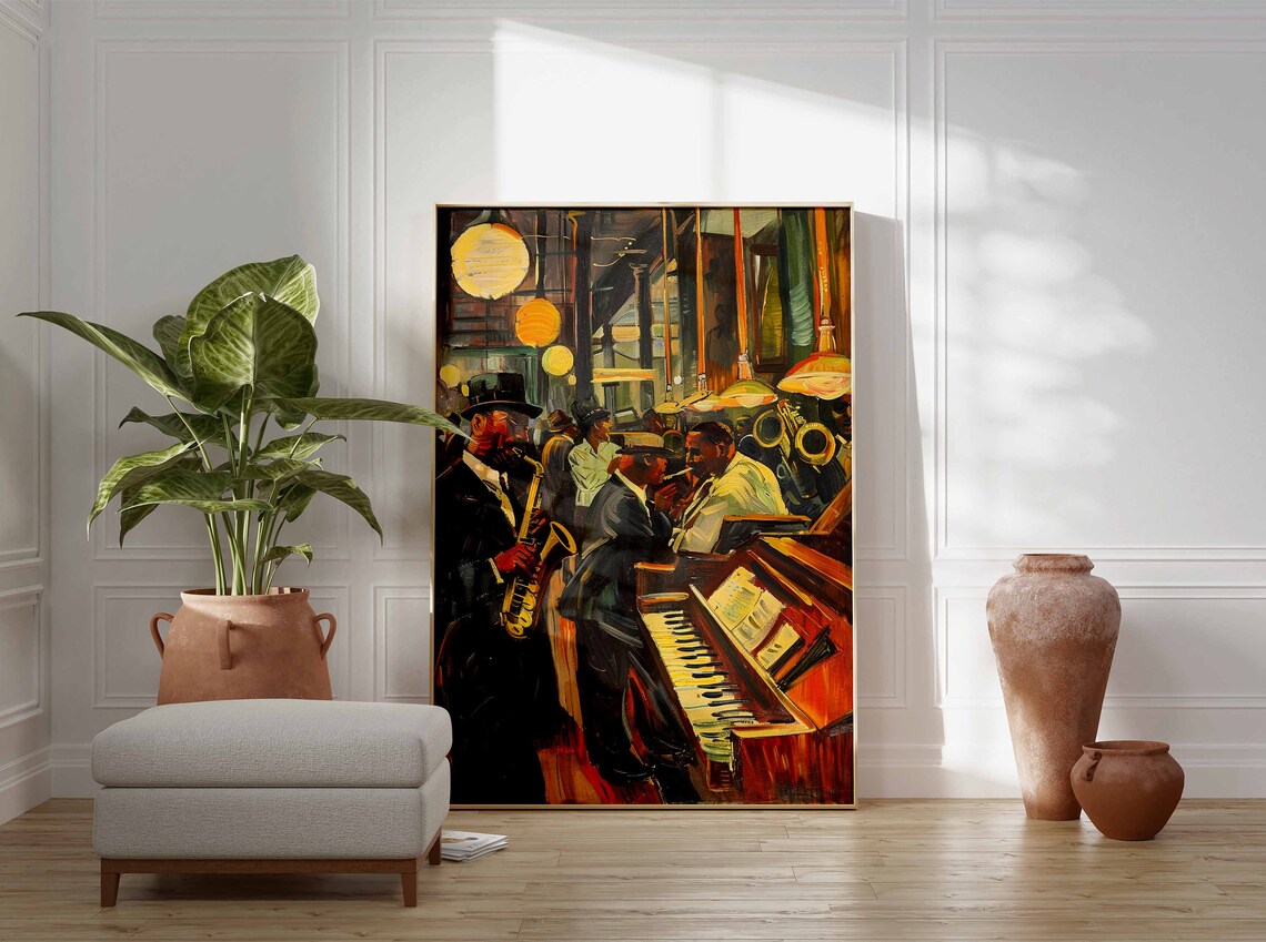 Vintage Jazz Club Night Saxophone Piano Musicians Poster Art - Image 3