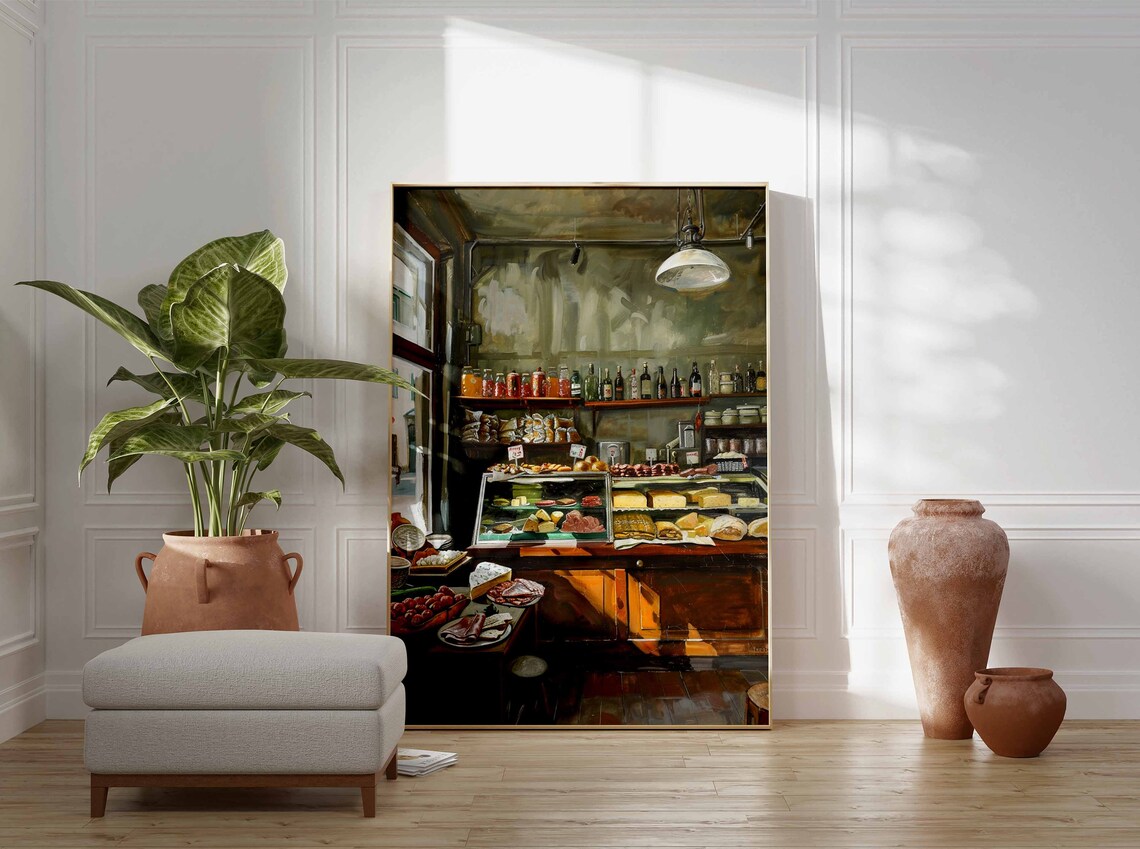 Old World Delicatessen Interior Cured Meats Cheese Counter Poster - Image 3