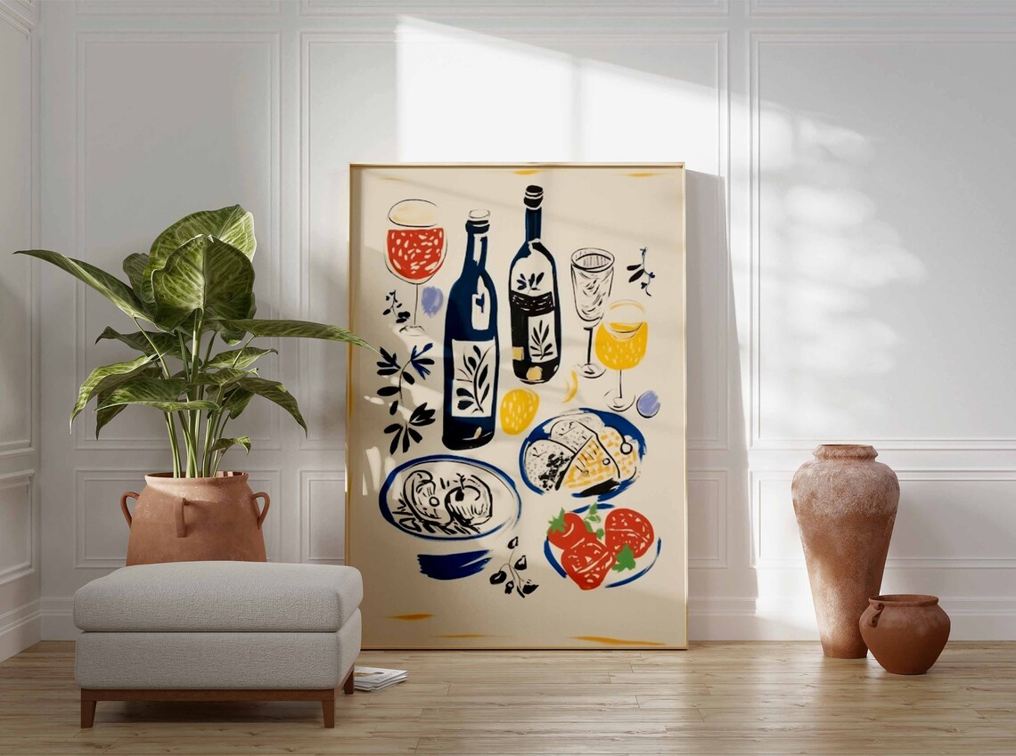 Vintage Wine And Food Poster, Retro Kitchen Decor - Image 3