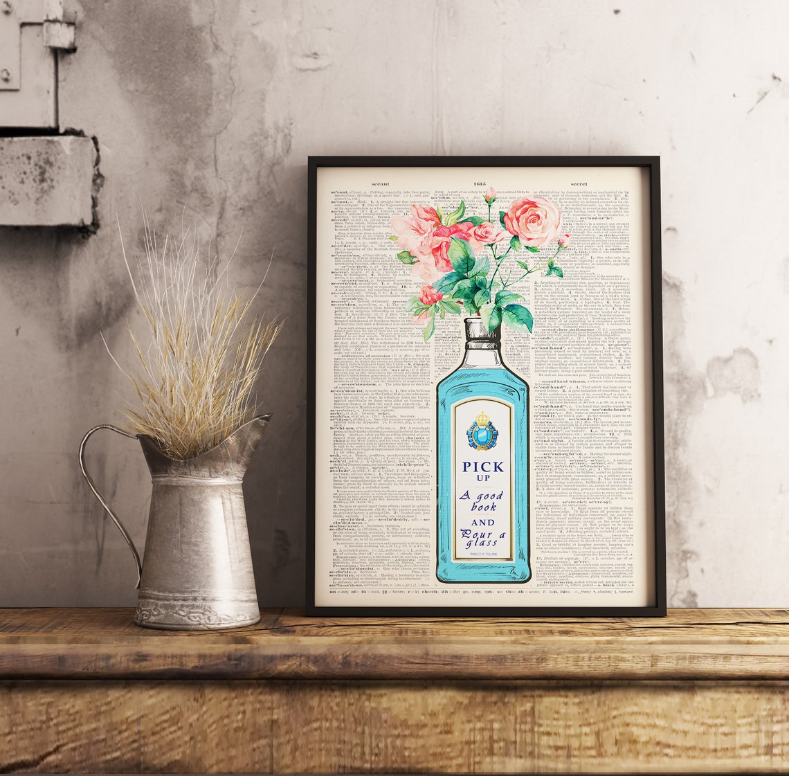 Pick Up A Good Book Pour A Glass Gin Bottle Dictionary Poster - Image 2