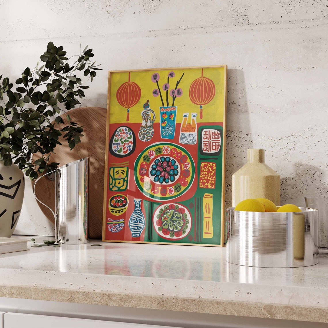 Chinese Banquet Table With Lanterns And Porcelain Vases Poster - Image 2