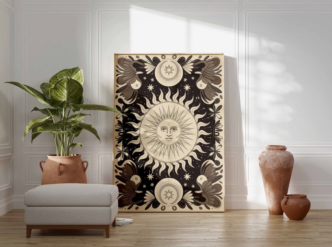 Vintage Celestial Sun Moon and Stars Astrology Art Deco Poster - Image 3