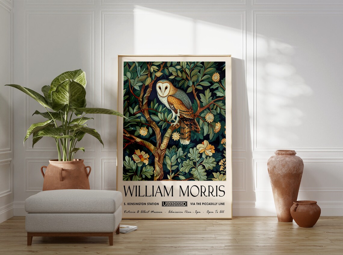 William Morris Owl Among Spring Flowers Botanical Style Art Poster - Image 3