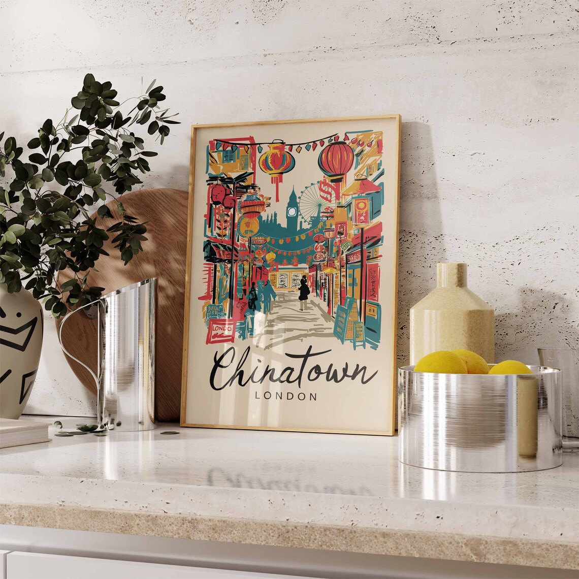 Chinatown London Festive Street Lanterns Big Ben Skyline Art Poster - Image 2