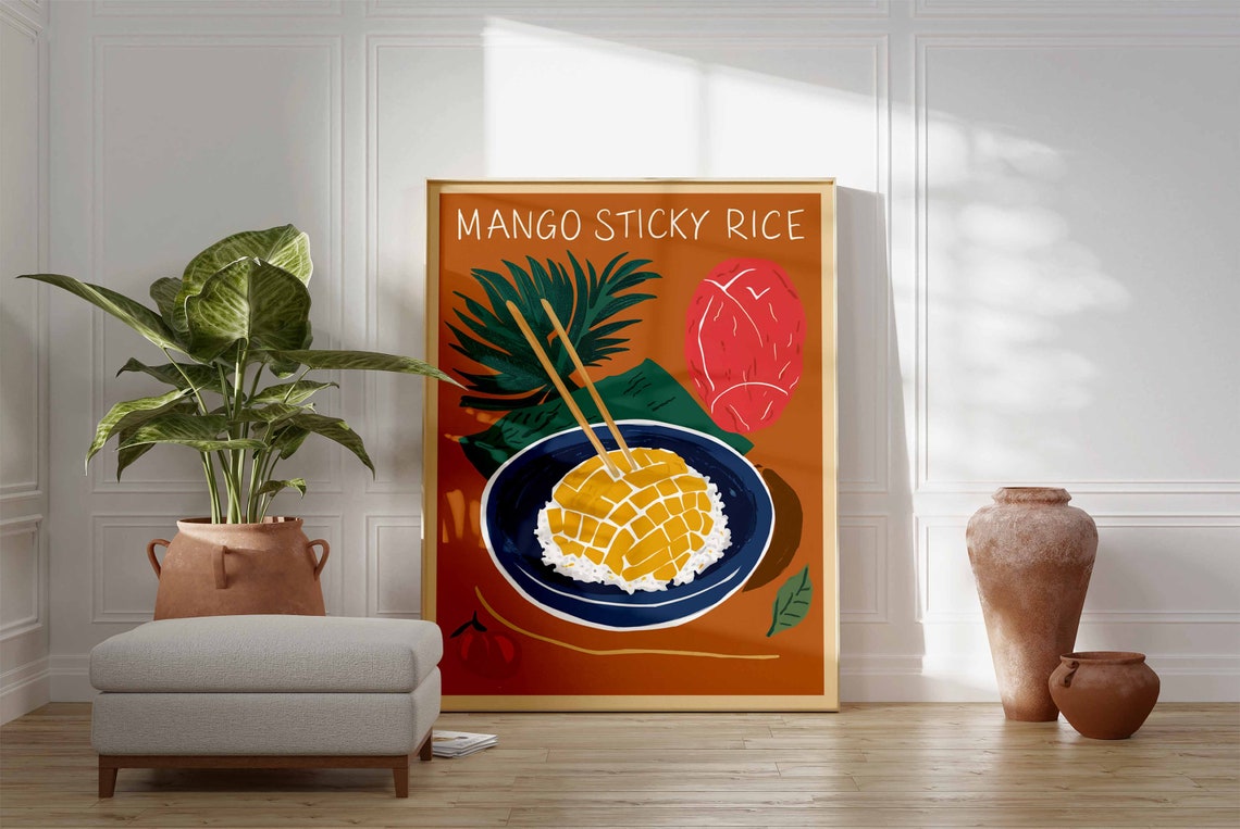 Mango Sticky Rice Chopsticks Orange Tropical Thai Food Wall Art - Image 3