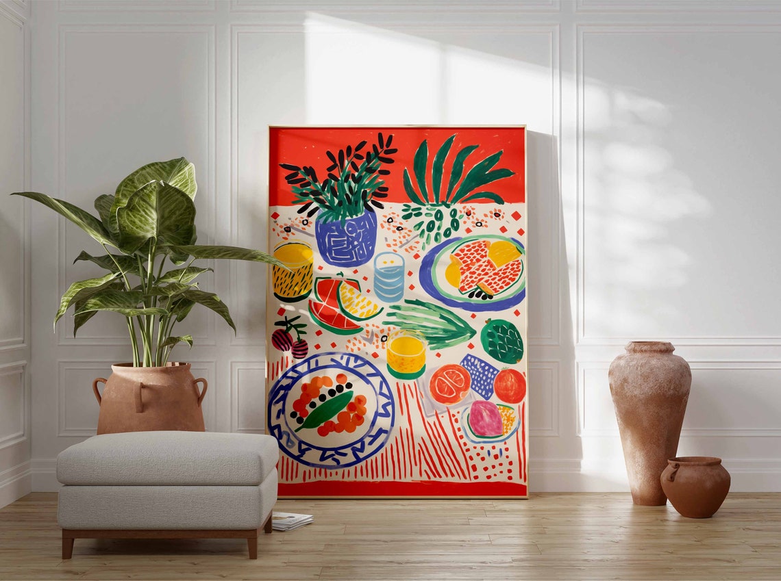 Colorful Abstract Dinner Table Art Poster Fruit Feast Kitchen Decor - Image 3