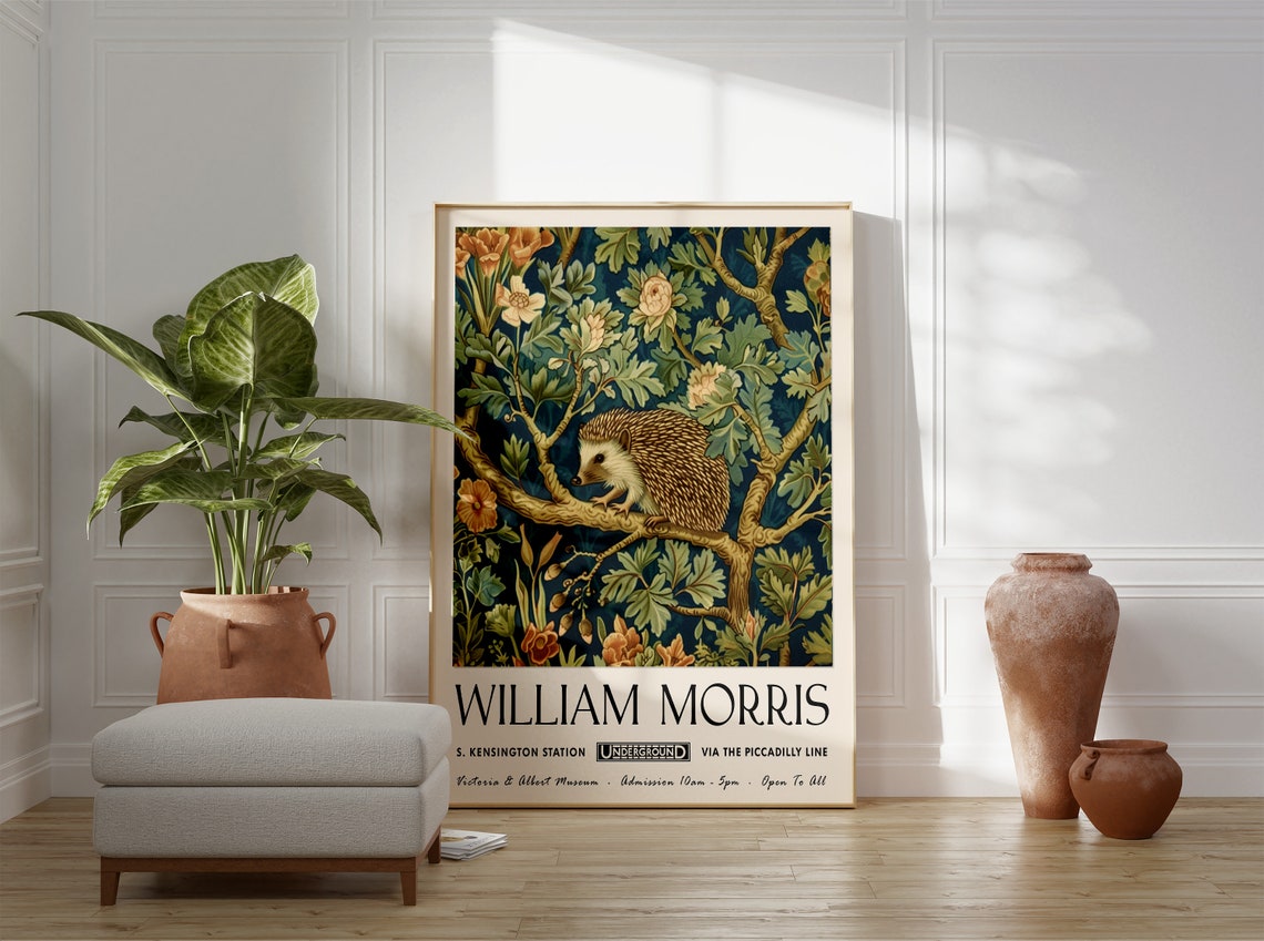 William Morris Hedgehog in Blossom Woodland Illustration Poster - Image 3