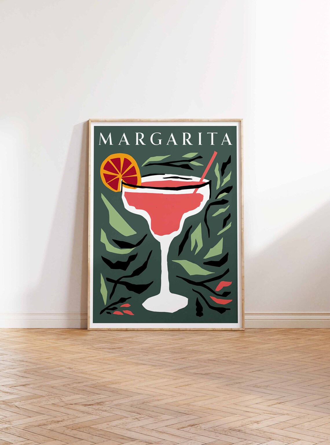Margarita Pink Cocktail Glass Botanical Retro Tropical Bar Poster - Image 2