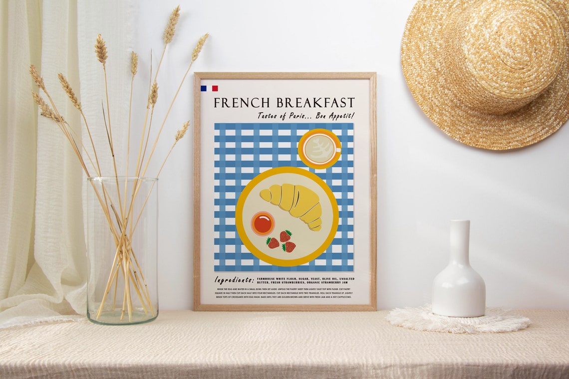 French Breakfast Croissant Recipe Parisian Kitchen Illustration Poster - Image 2