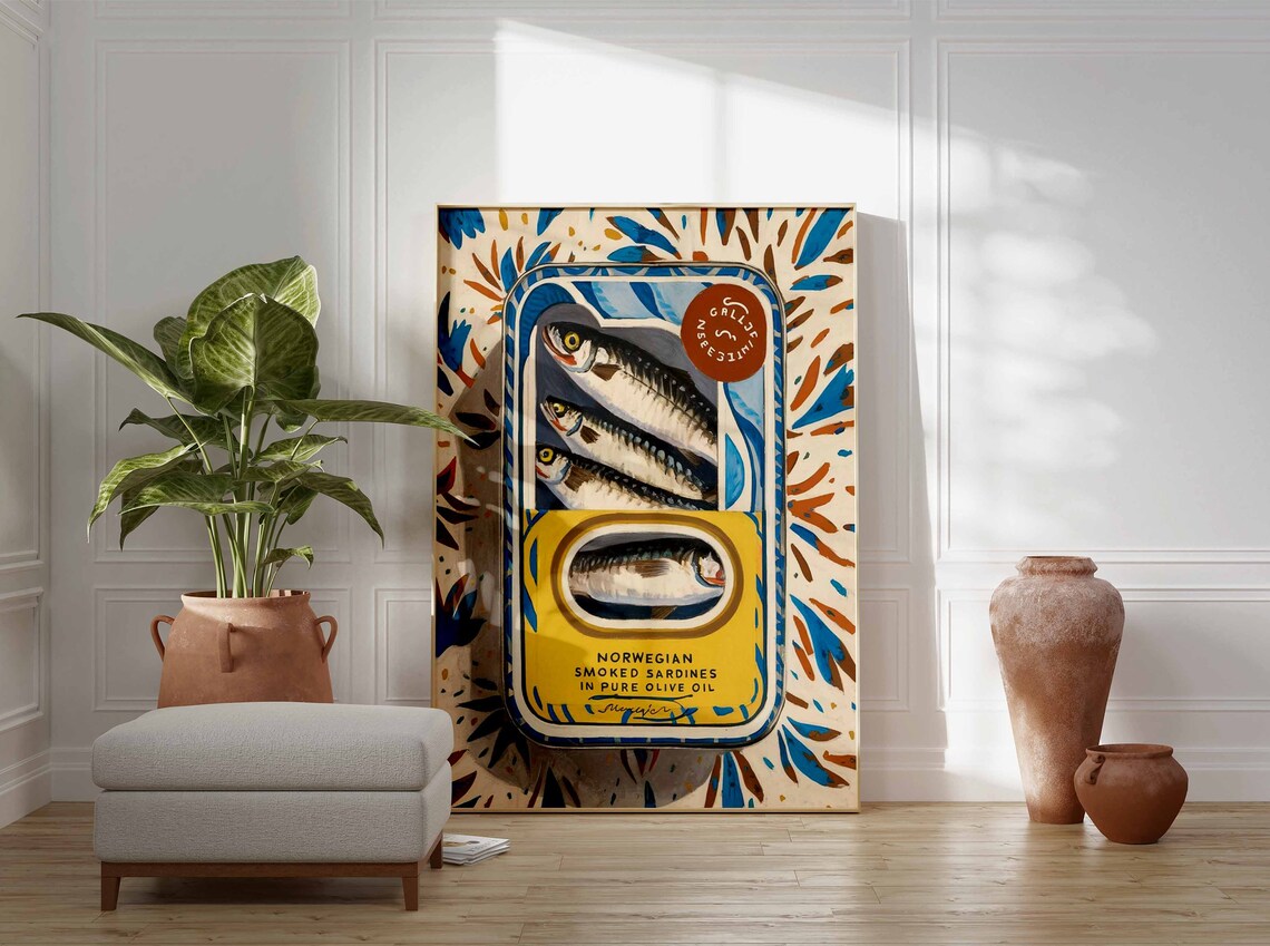 Retro Norwegian Smoked Sardines Vintage Tin Label Art Poster - Image 2