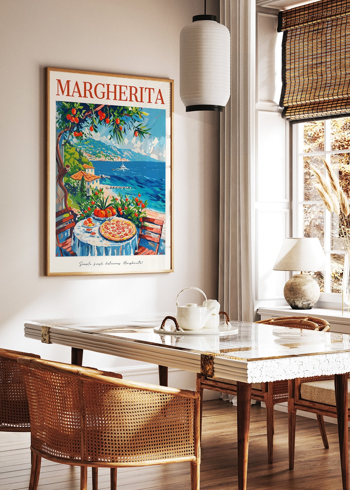 Margherita Pizza Italian Coast Table Tomatoes Vintage Food Poster - Image 2