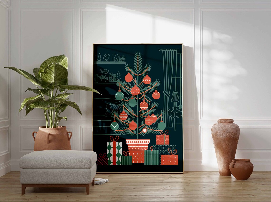 Dark Green Chalkboard Christmas Tree Ornaments Gift Art Poster - Image 3