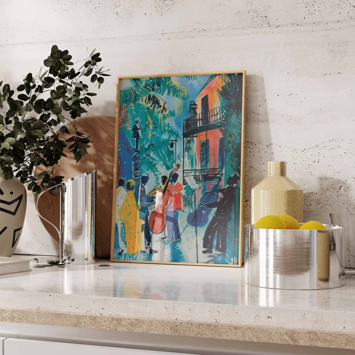 Jazz Band Street Music Art Print Saxophone Double Bass Decor - Image 2