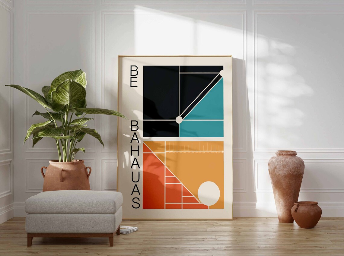Bauhaus Vertical Text Retro Modernist Grid Graphic Art Poster - Image 3