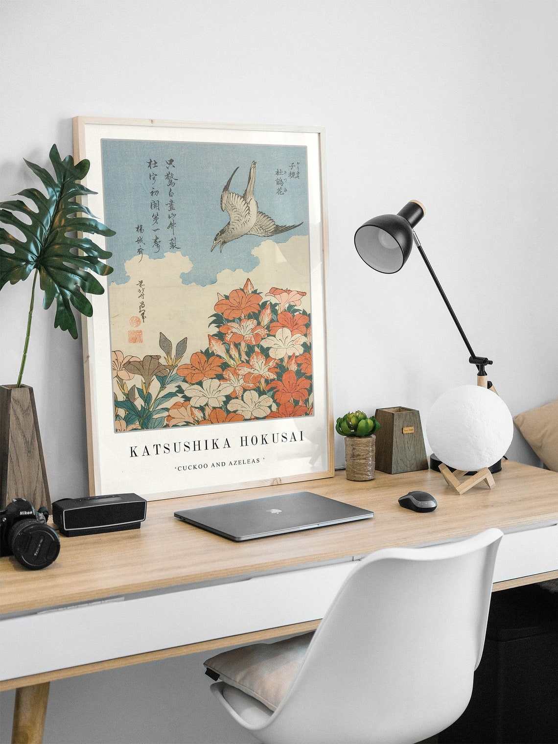 Katsushika Hokusai Cuckoo and Azaleas Japanese Woodblock Poster - Image 3