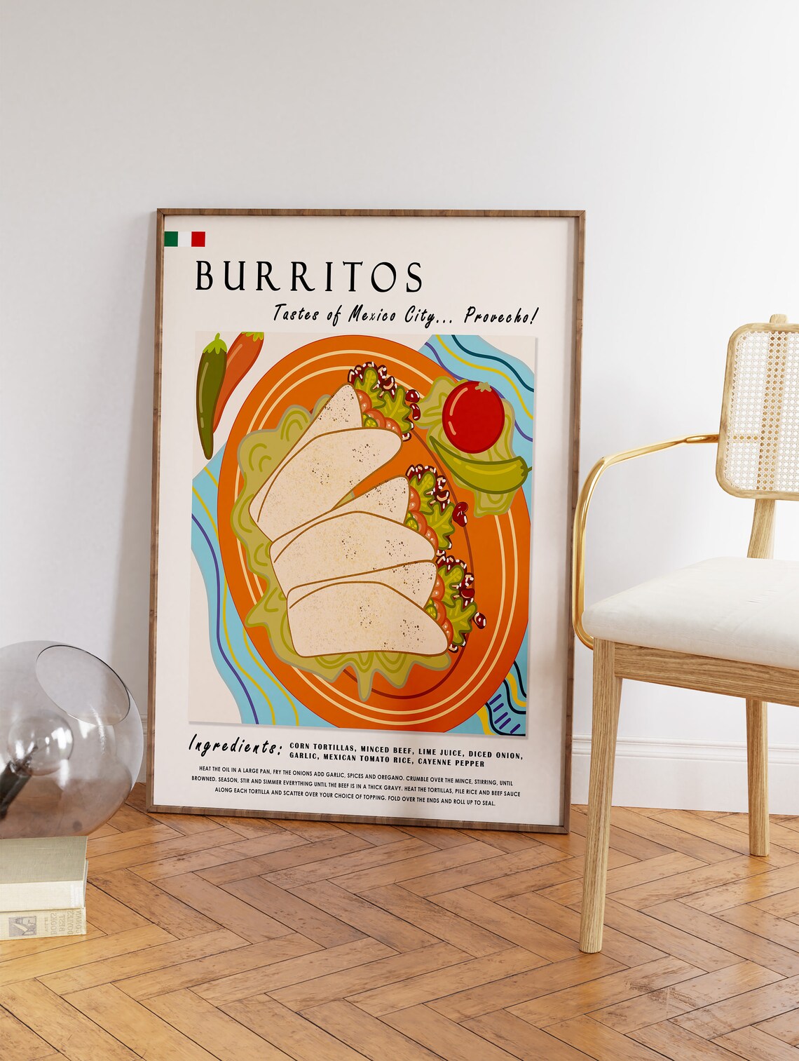 Mexican Burritos Mexico City Recipe Illustrated Kitchen Art Poster - Image 3