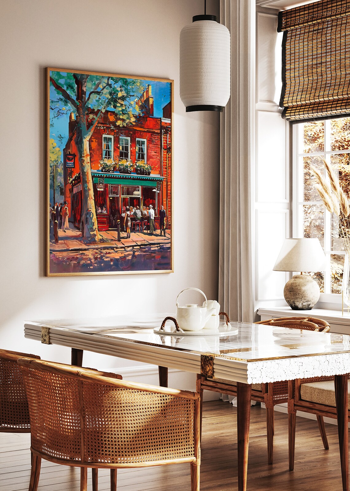 Classic London Pub Corner Sunlit Red Brick Street Painting Poster - Image 2