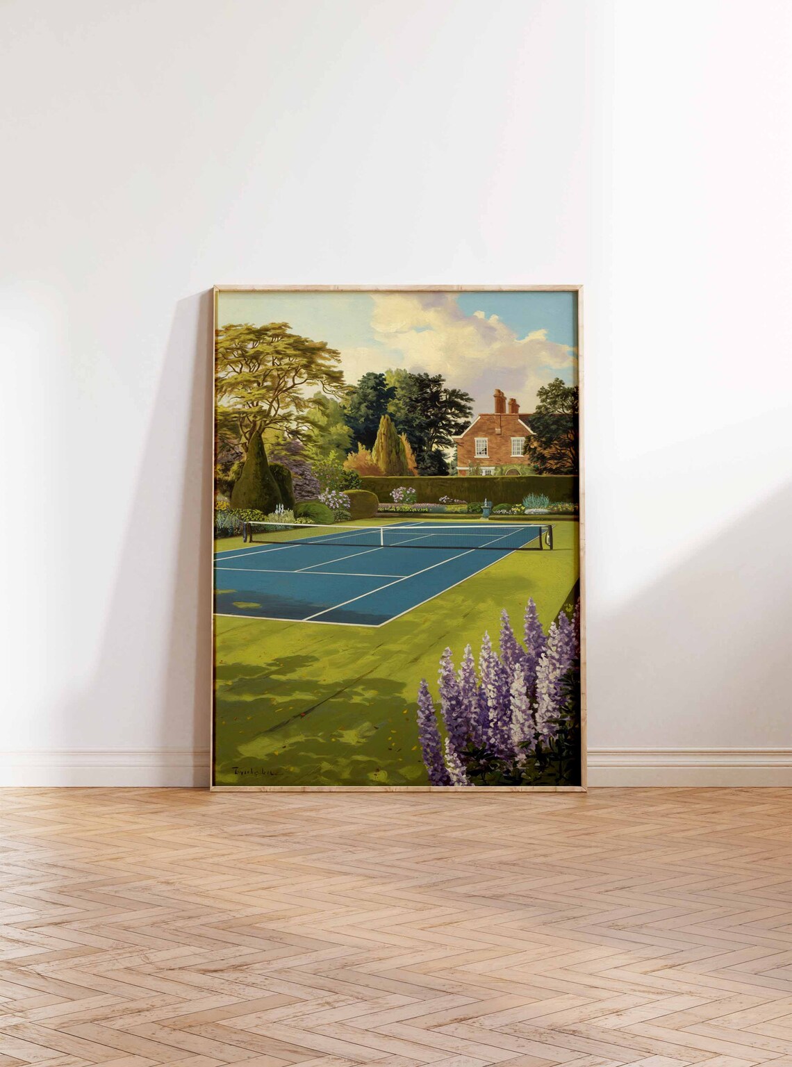 Classic Tennis Court Brick Manor Purple Lupines Garden Poster - Image 3