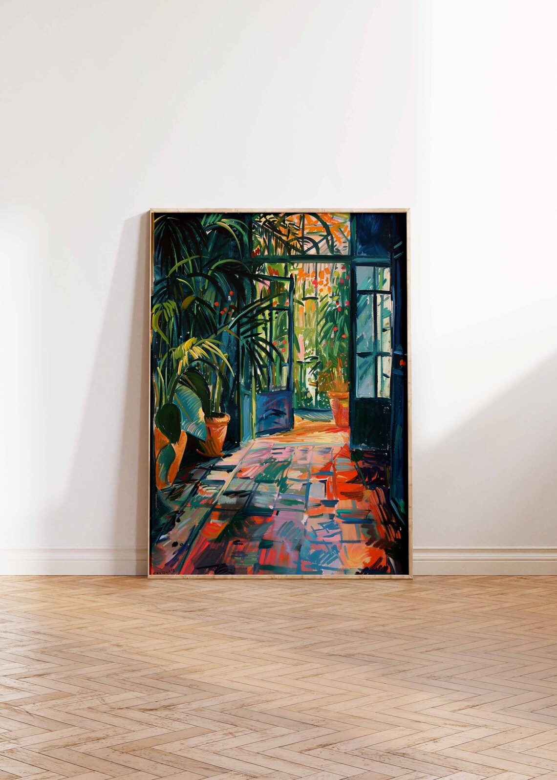 Moody Night Greenhouse Dark Teal Tropical Foliage Painting Poster - Image 3