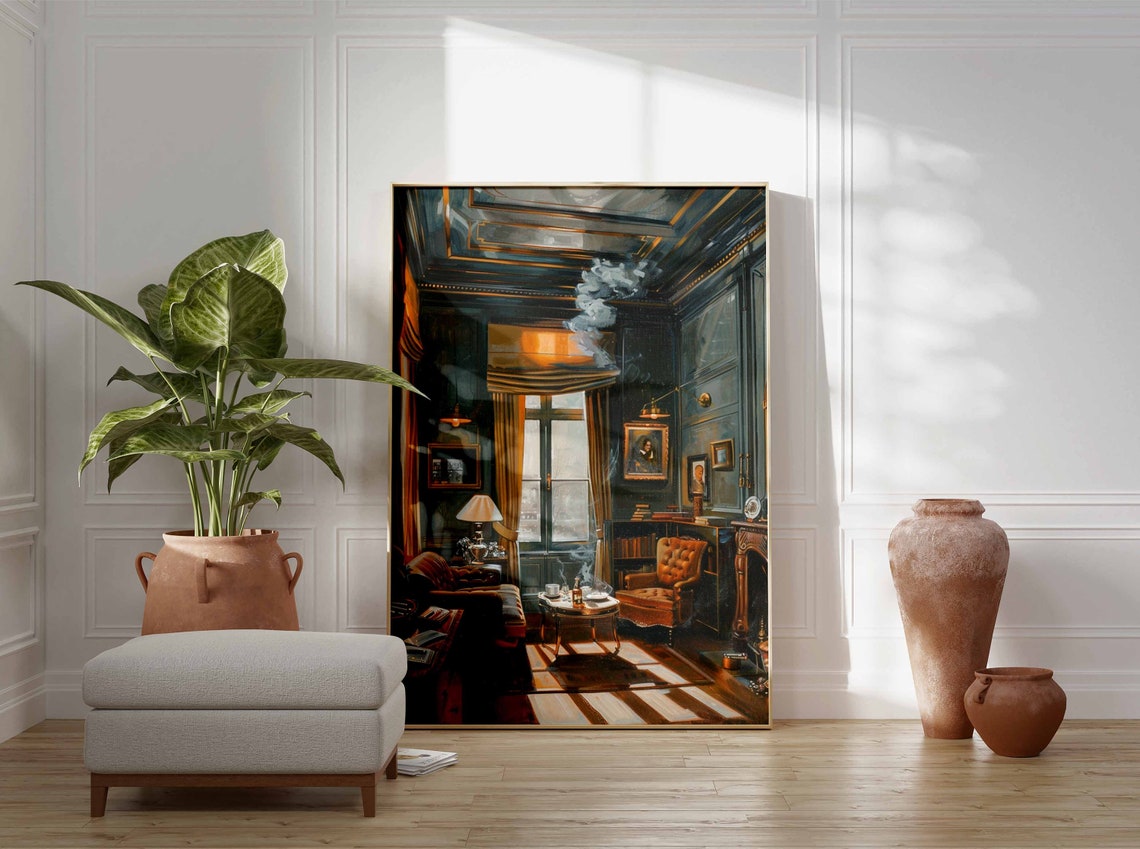 Dark Cigar Lounge Leather Chairs Smoke Moody Interior Art Poster - Image 3