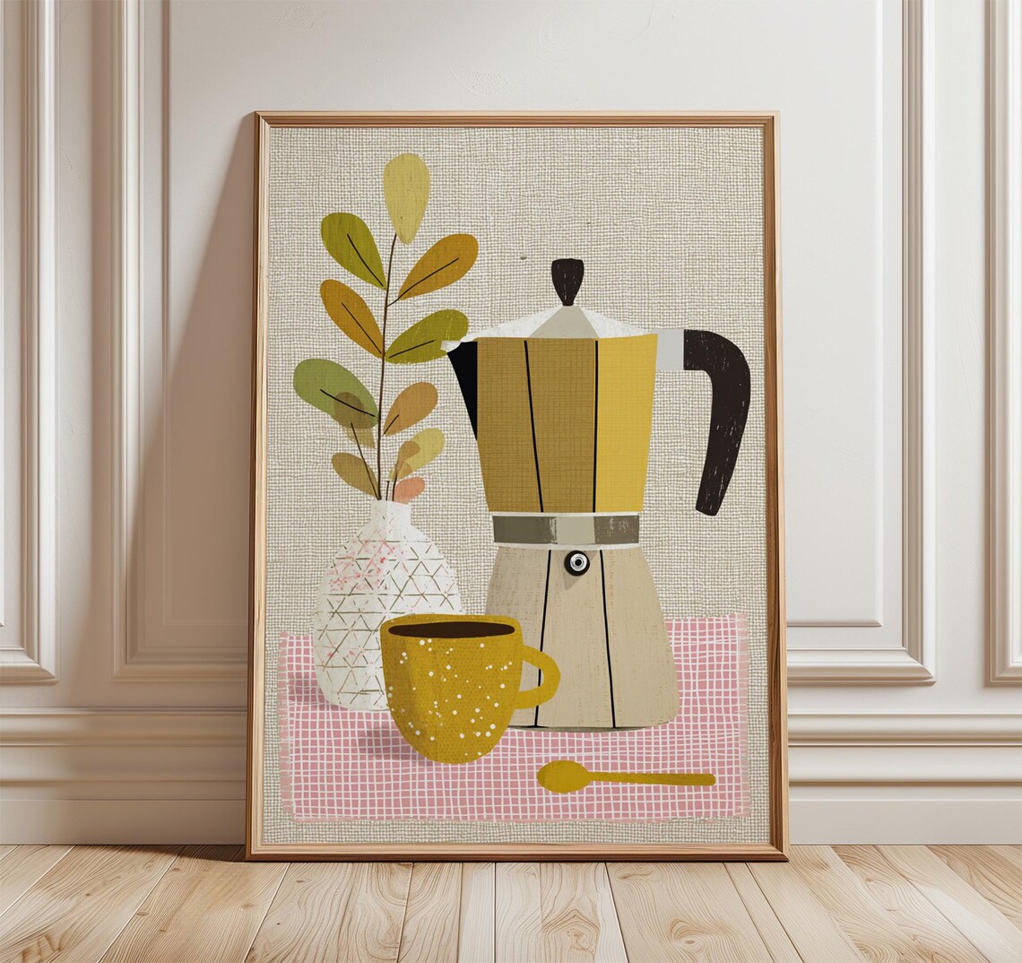 Modern Moka Pot, Mid Century Coffee Poster