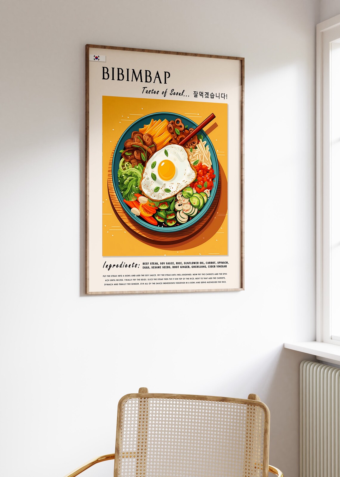 Bibimbap Korean Illustrated Recipe Art Seoul Food Kitchen Decor Poster - Image 3