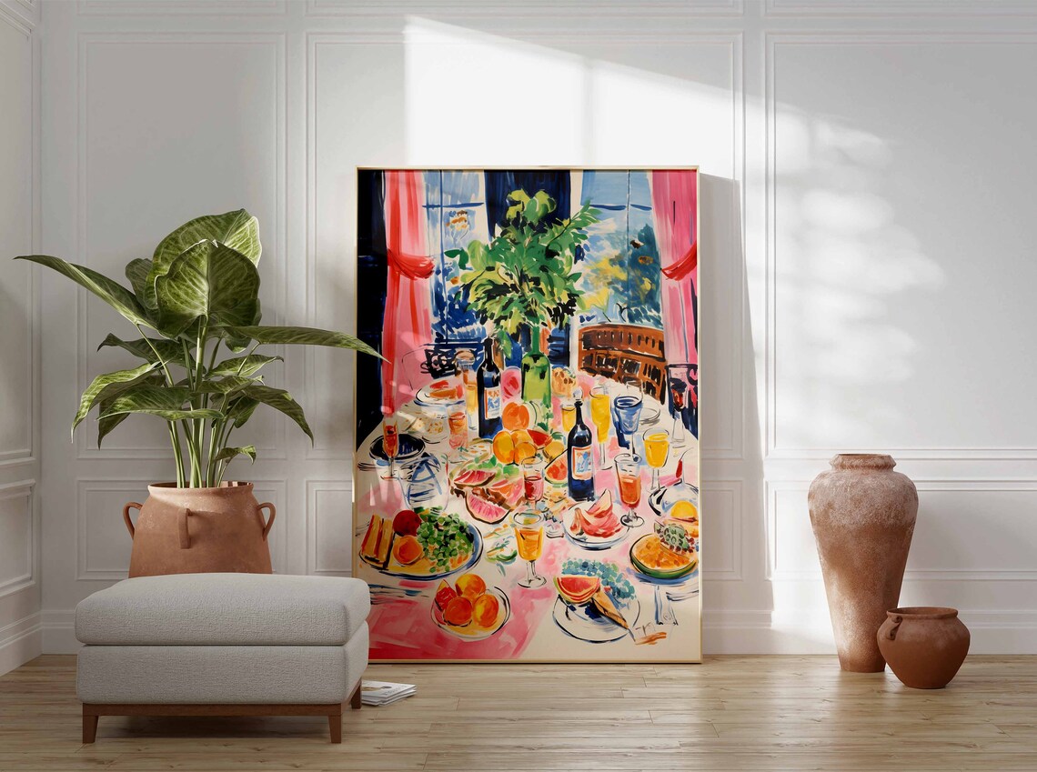Retro Dinner Party Food Art Print, Vintage Kitchen Decor - Image 3
