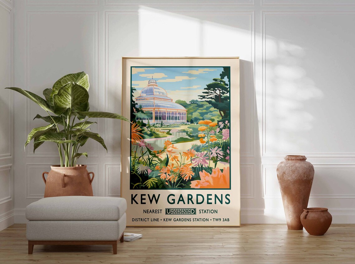 Kew Gardens Palm House Botanical Vintage London Travel Poster - Image 3