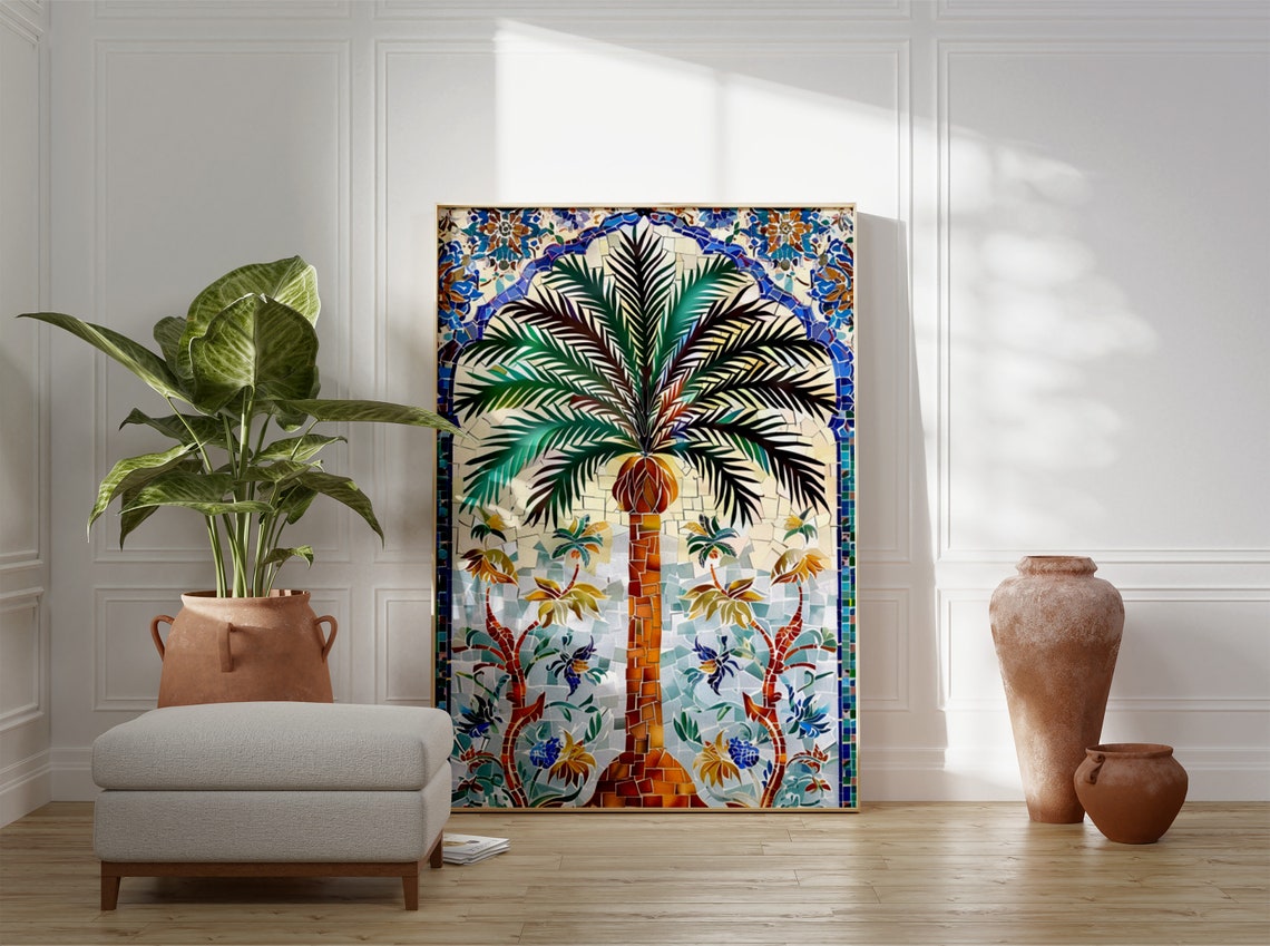 Islamic Palm Tree Mosaic Tile Art Print Old World Arch Decor - Image 3