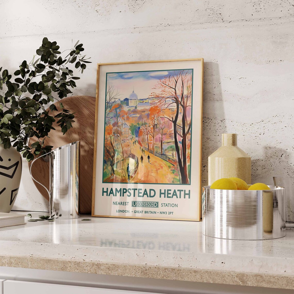 Hampstead Heath London Autumn Walk Vintage Travel Style Poster - Image 2