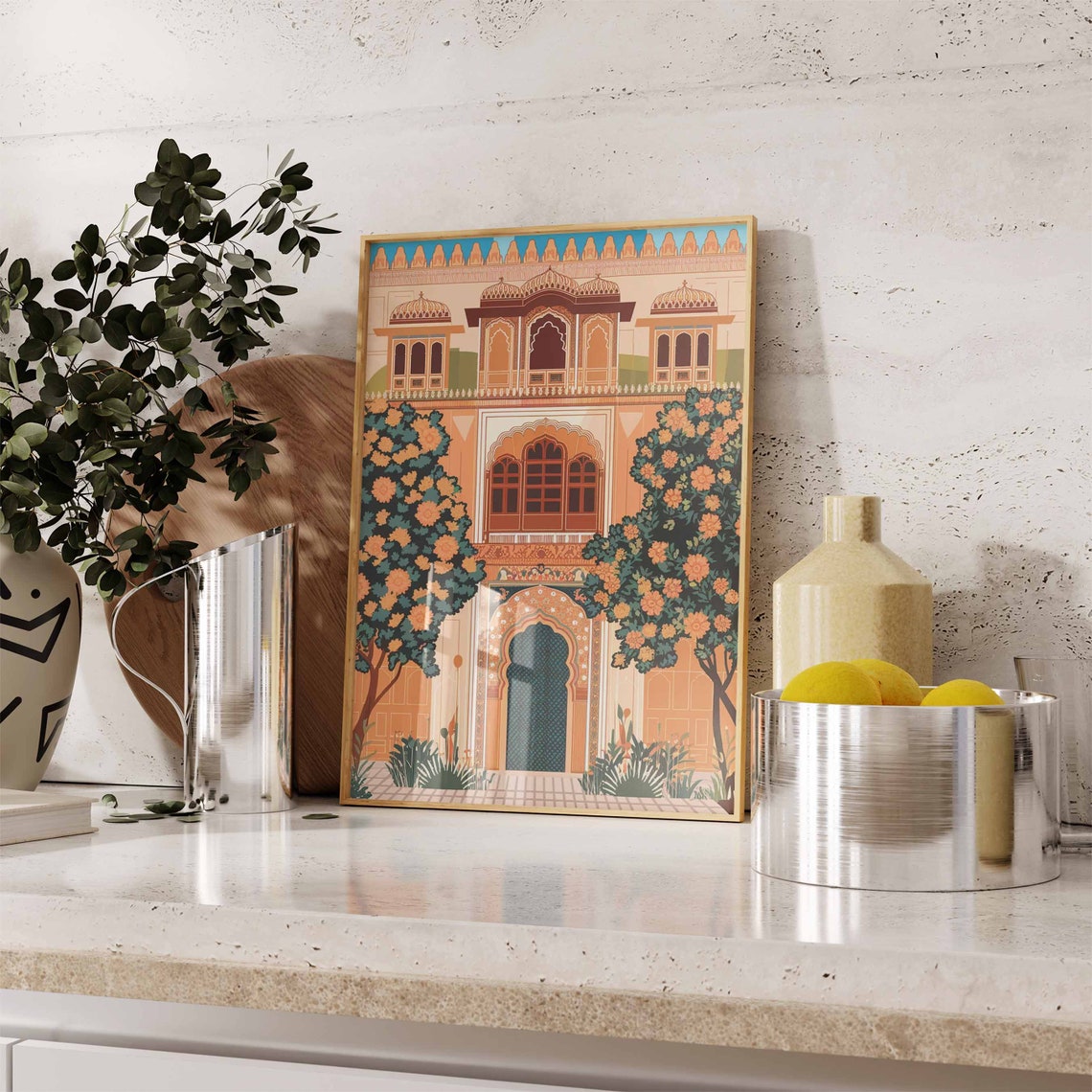 Indian Palace Blossoming Trees Arched Gateway Artwork Poster - Image 3