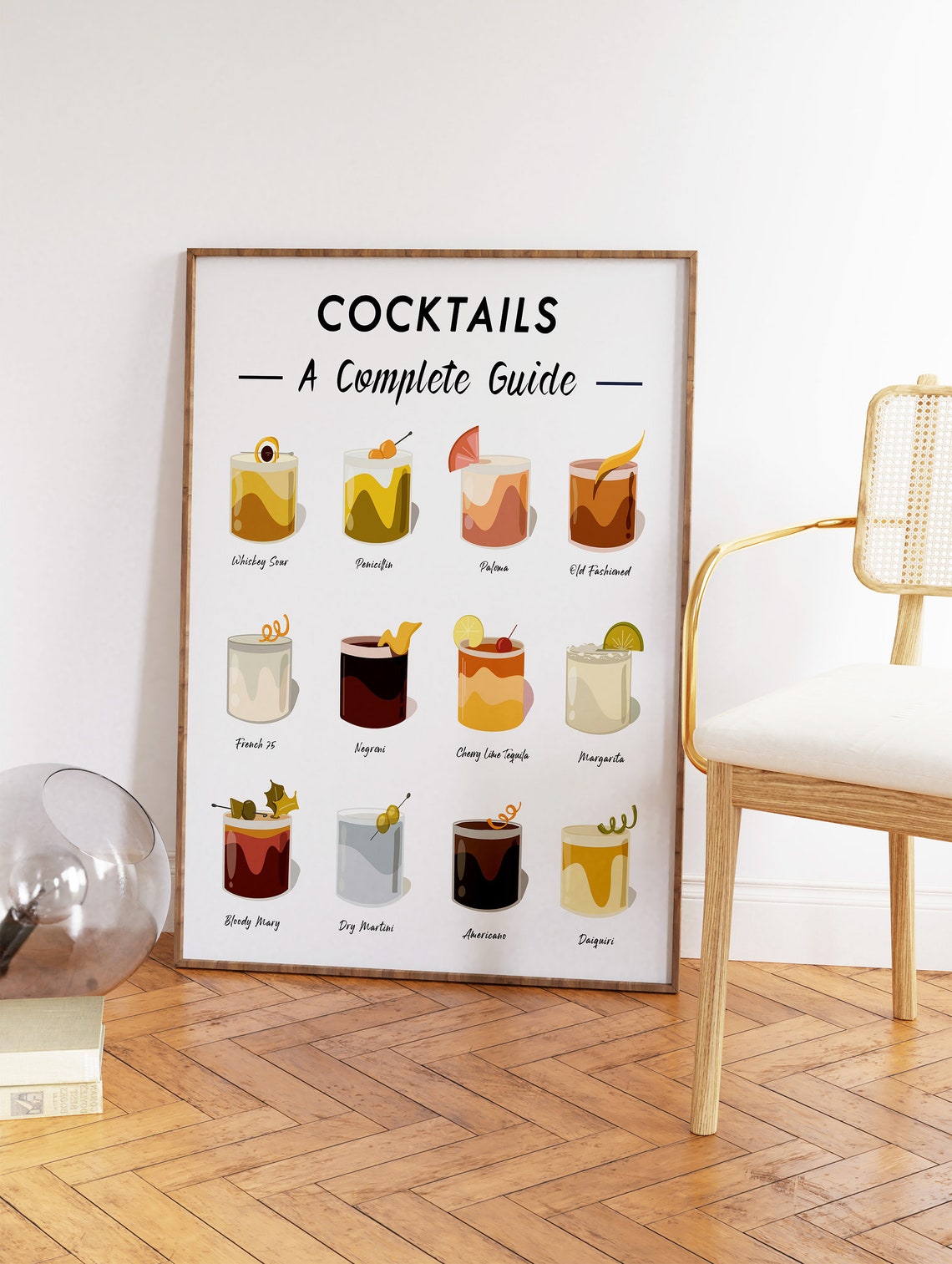 Cocktails A Complete Guide Illustrated Drink Chart Bar Decor Poster - Image 3