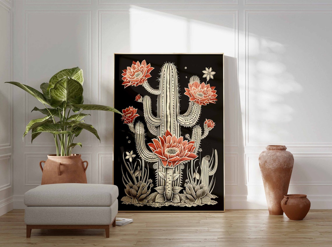 Blooming Cactus Flowers Desert Botanical Illustration Poster - Image 3