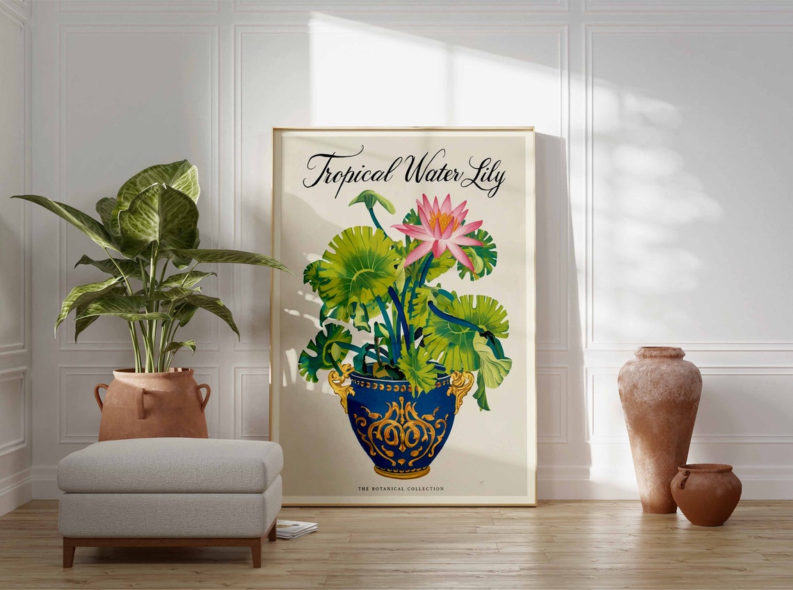 Tropical Water Lily Botanical Illustration Vintage Art Poster - Image 3