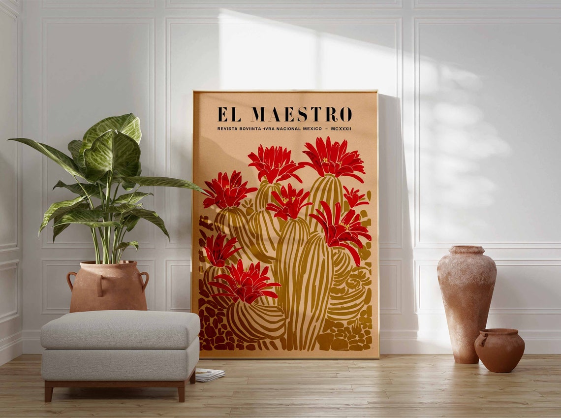 El Maestro Mexican Cactus With Red Flowers Vintage Botanical Poster - Image 2