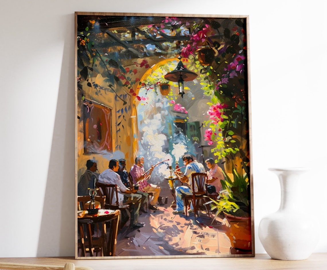 Arabic Shisha Bar Sunlit Courtyard Impressionist Painting Poster