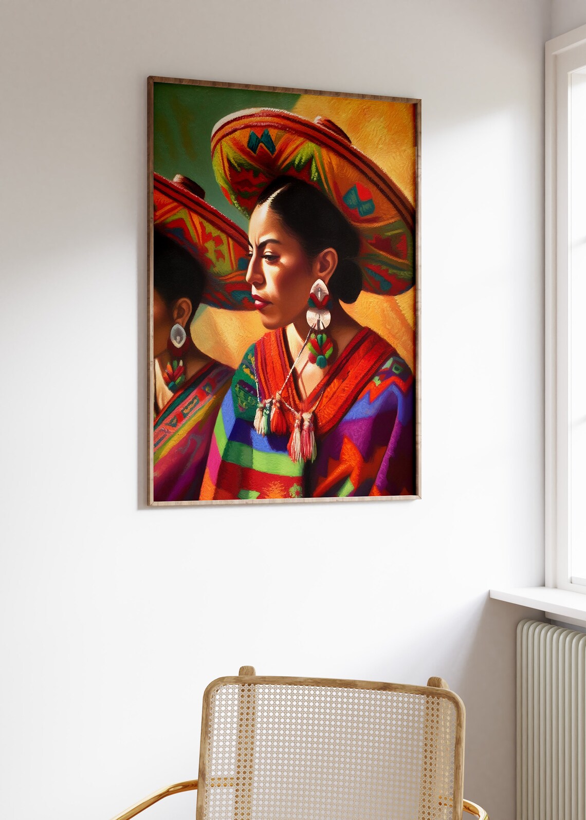 Mexican Folk Portrait Woman Traditional Sombrero Colorful Art Print - Image 3